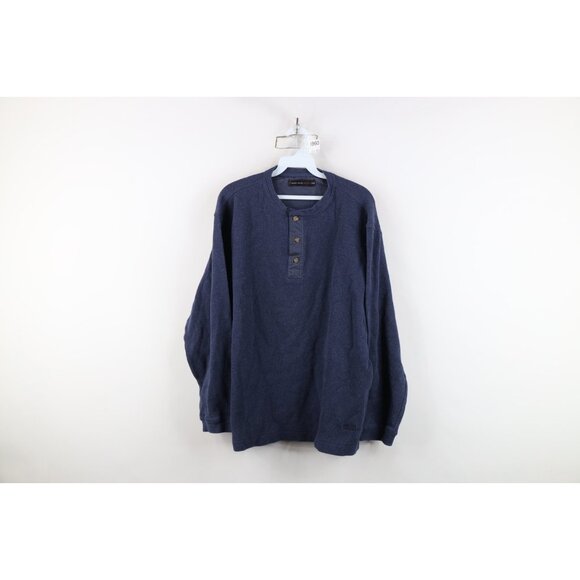 Vtg 90s Streetwear Mens Large Faded Heavy Ribbed Knit Long Sleeve Henley T-Shirt - Picture 1 of 13